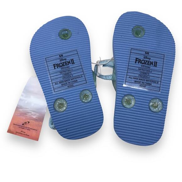 Disney Girls Kids FROZEN II Flip Flops 5/6 Elsa Anna Back Strap Blue NWT - Picture 4 of 4